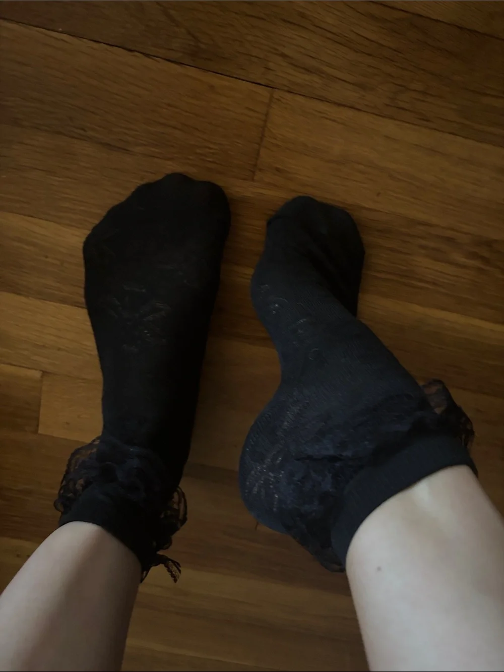 Lace Trim Black Women's Crew Socks